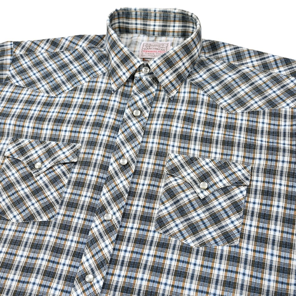 VTG H Bar C Camp Shirt Men's 17 XL Plaid Pearl Snap Western Cowboy 60s 70s Rodeo